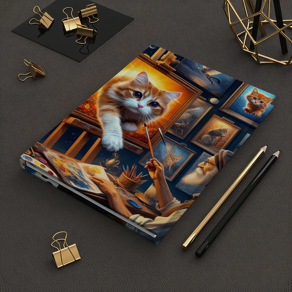 Orange Cat Leaping From Artist Studio Painting – Notebooks