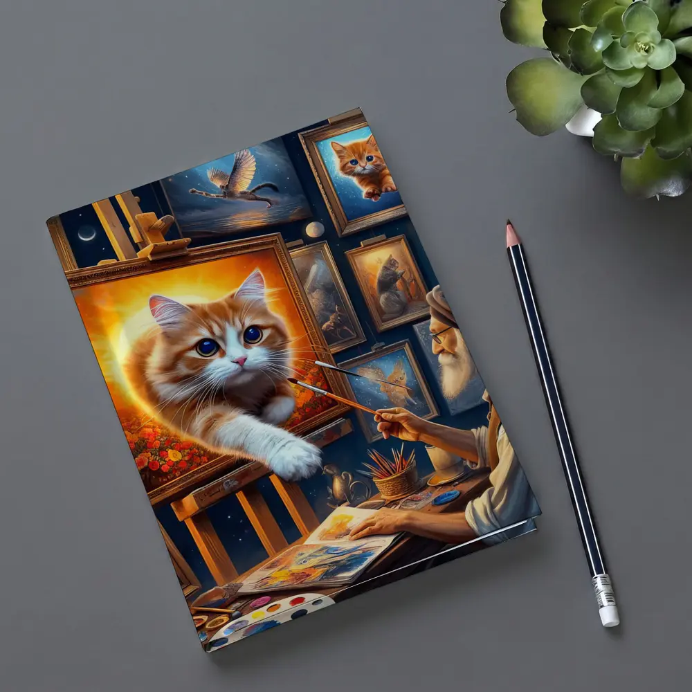 Orange Cat Leaping From Artist Studio Painting – Notebooks