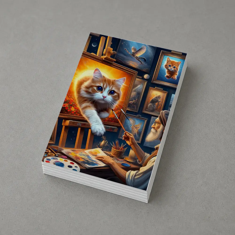 Orange Cat Leaping From Artist Studio Painting – Postcards
