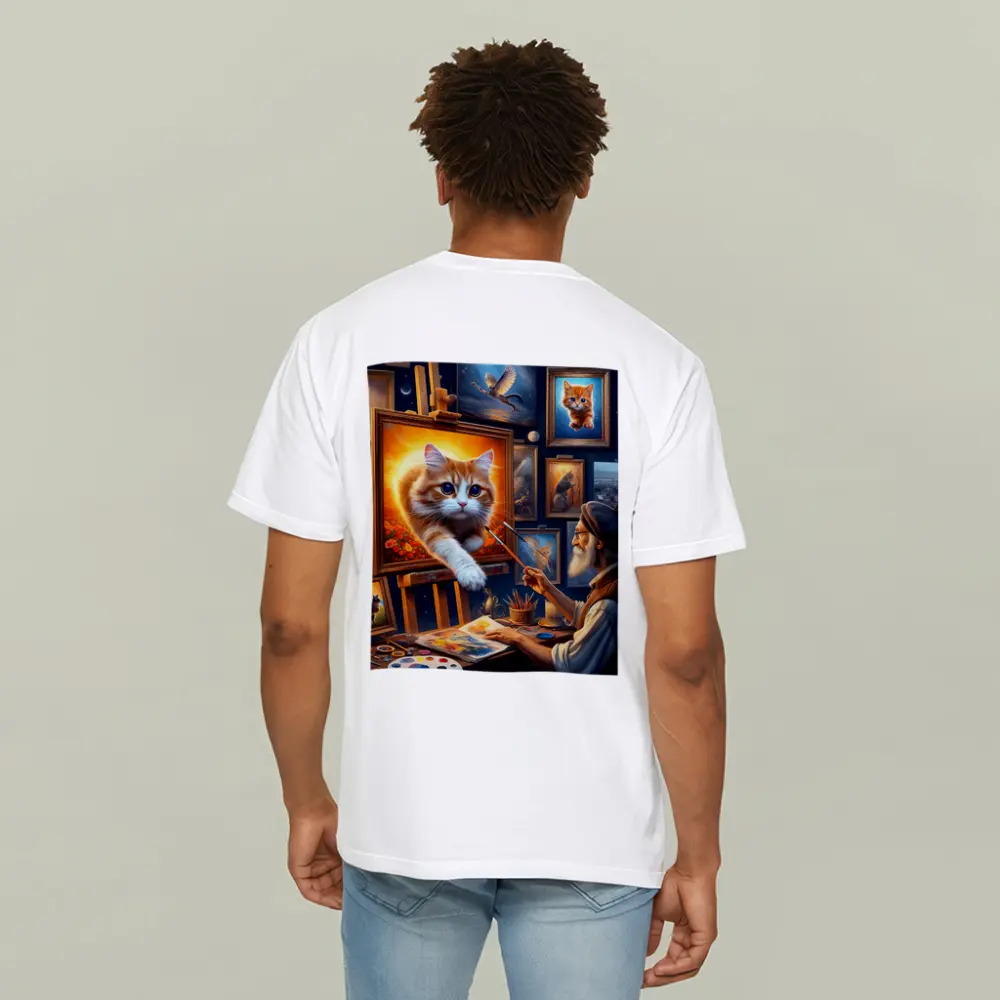 Orange Cat Leaping From Artist Studio Painting – T-Shirts