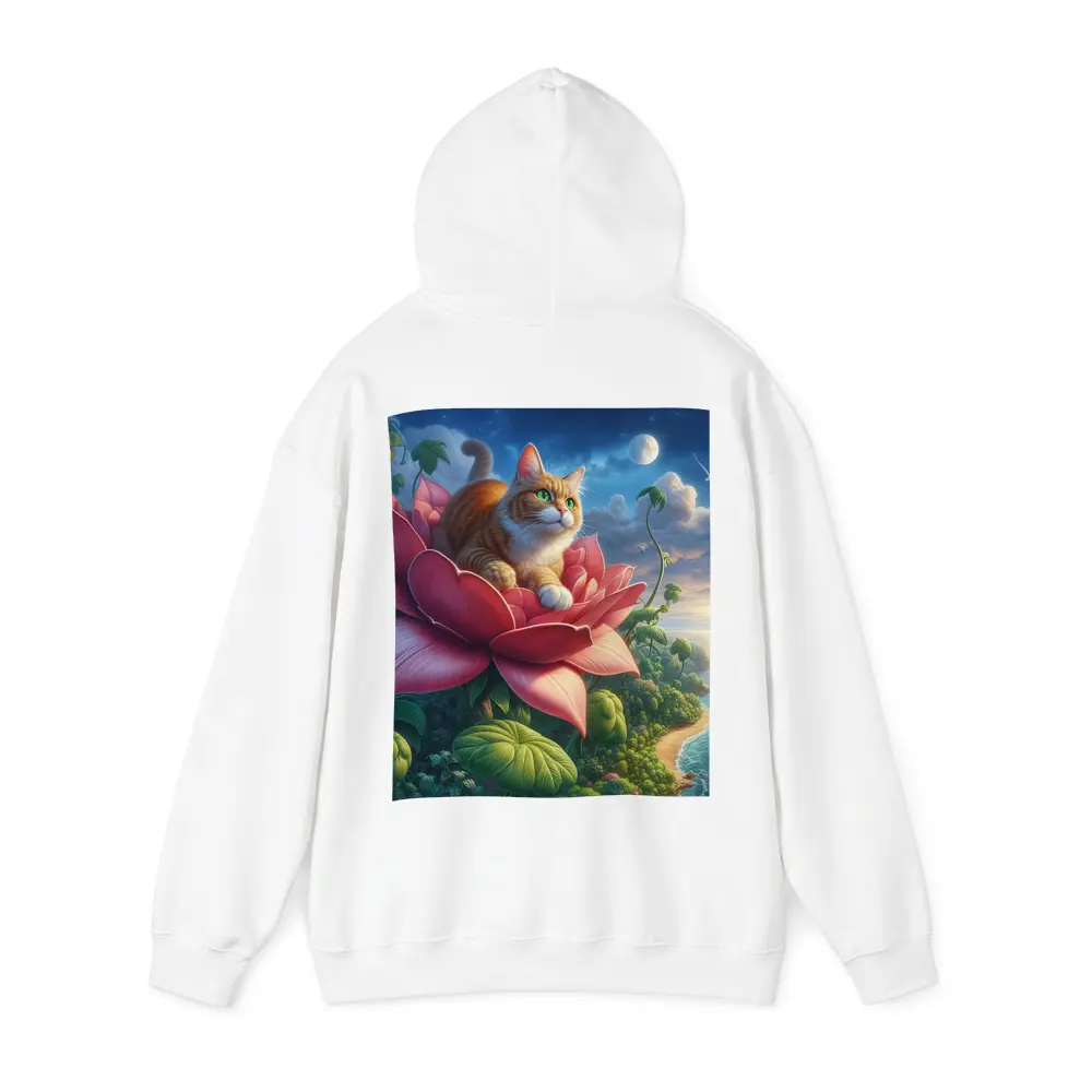 Orange Cat Resting on Giant Pink Flower – Hoodies