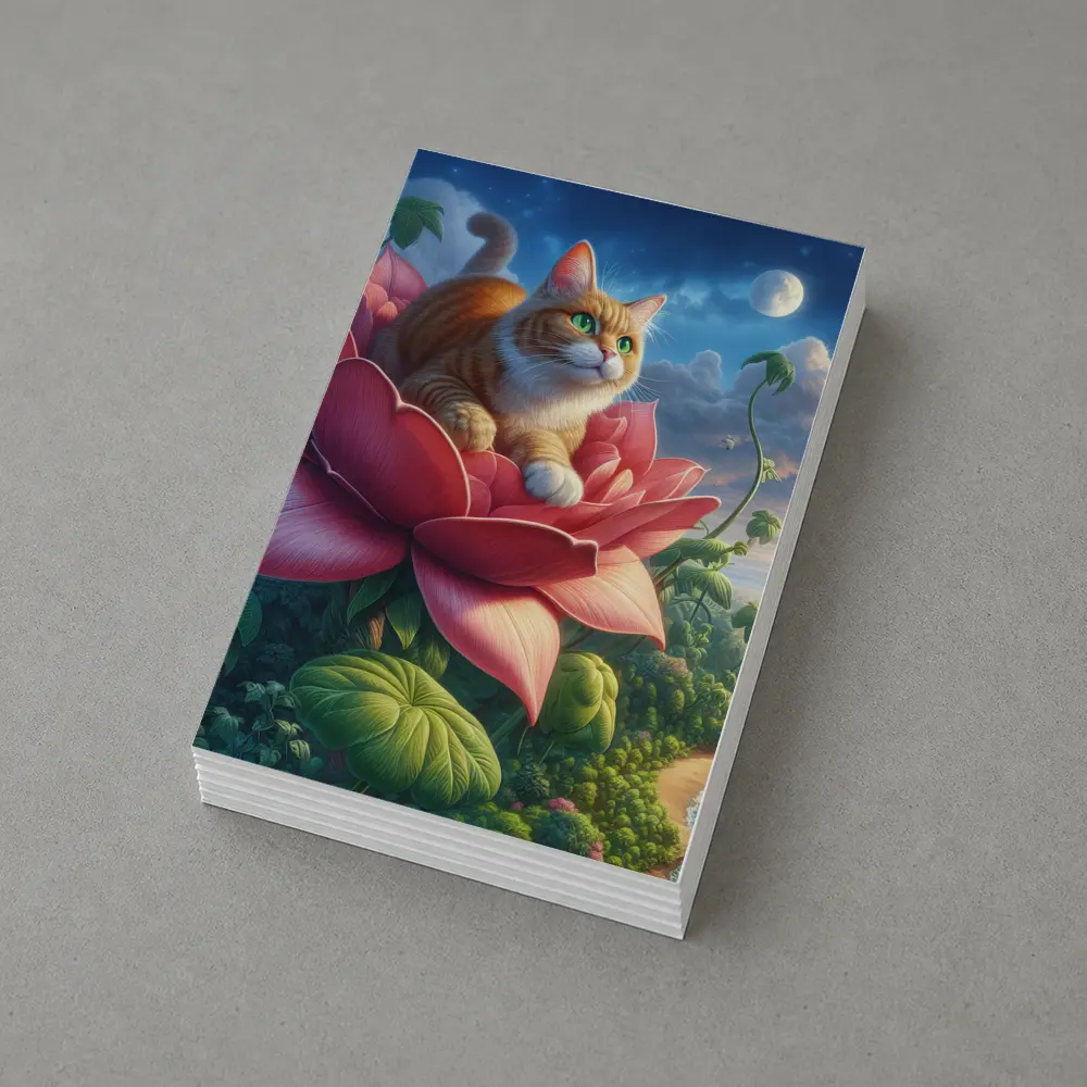 Orange Cat Resting on Giant Pink Flower – Postcards