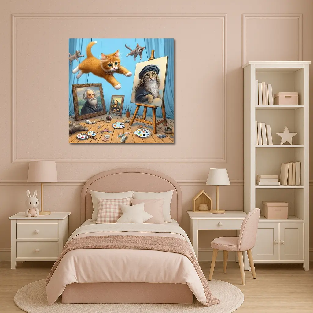 Cats Artist Studio Funny Feline Art Scene – Wall Art