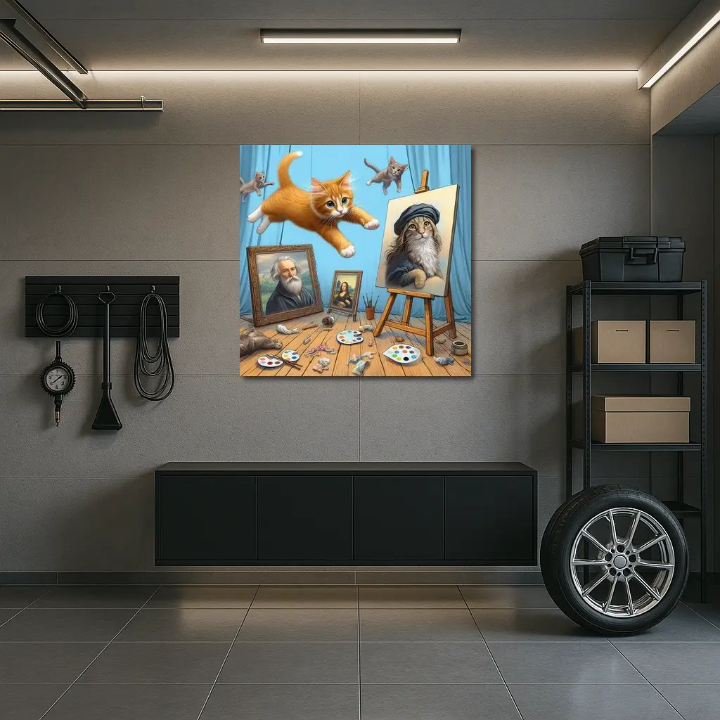 Cats Artist Studio Funny Feline Art Scene – Wall Art