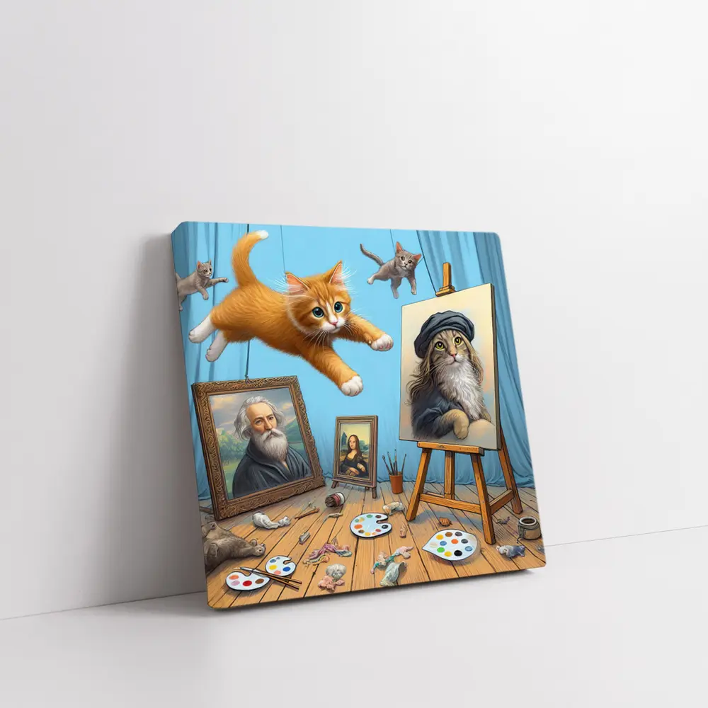 Cats Artist Studio Funny Feline Art Scene – Wall Art