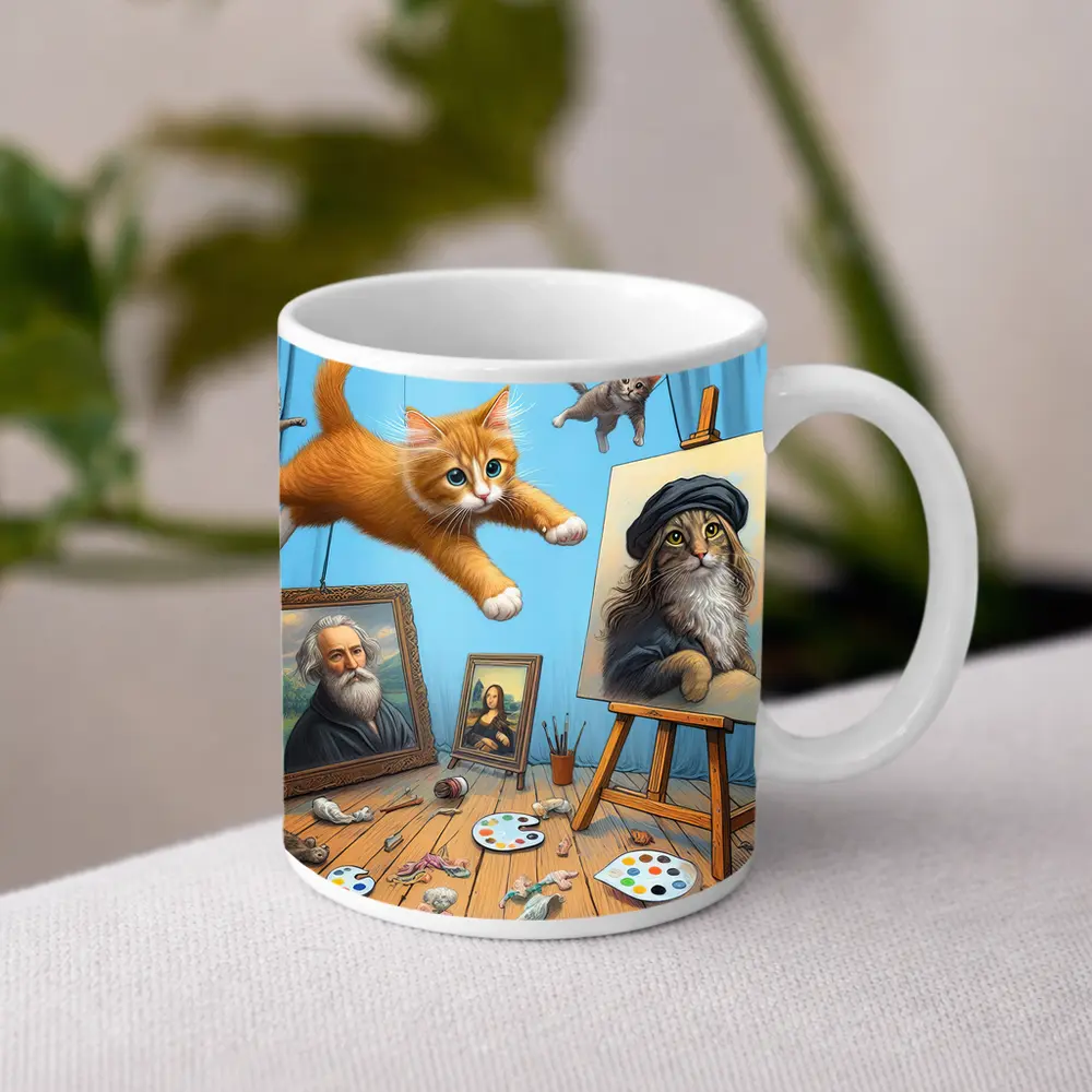 Cats Artist Studio Funny Feline Art Scene – Mugs