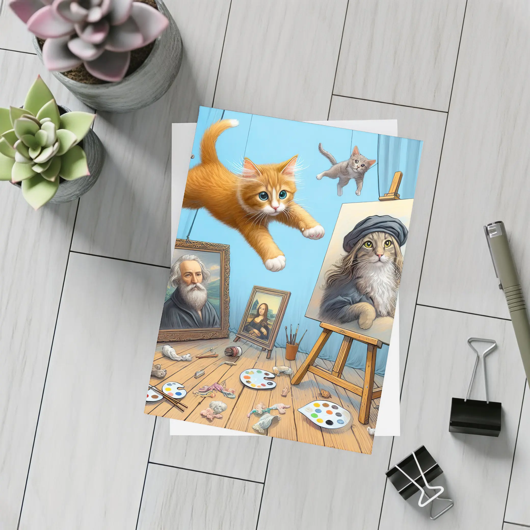 Cats Artist Studio Funny Feline Art Scene – Postcards