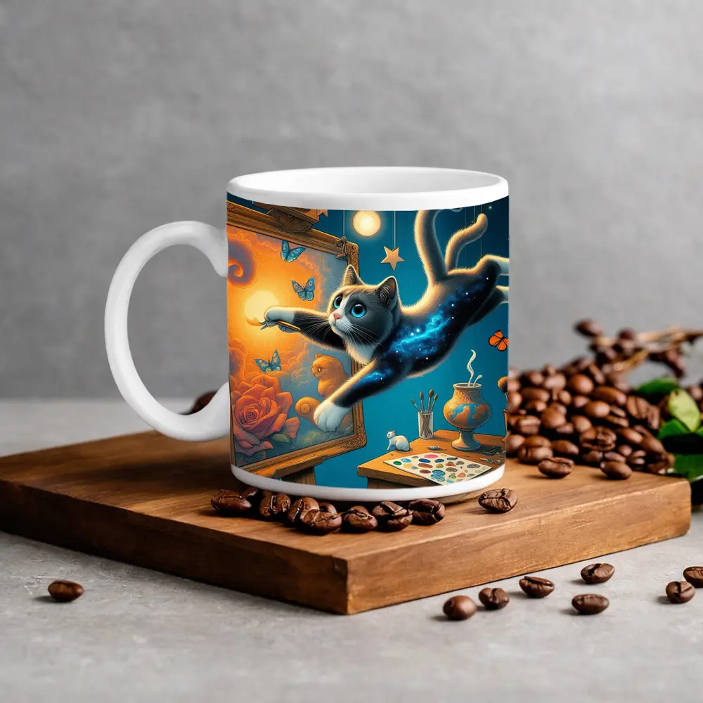 Galaxy Cat Painting at Night Studio – Mugs