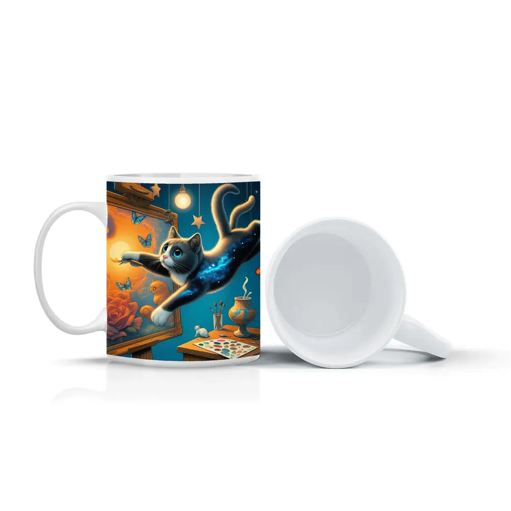 Galaxy Cat Painting at Night Studio – Mugs