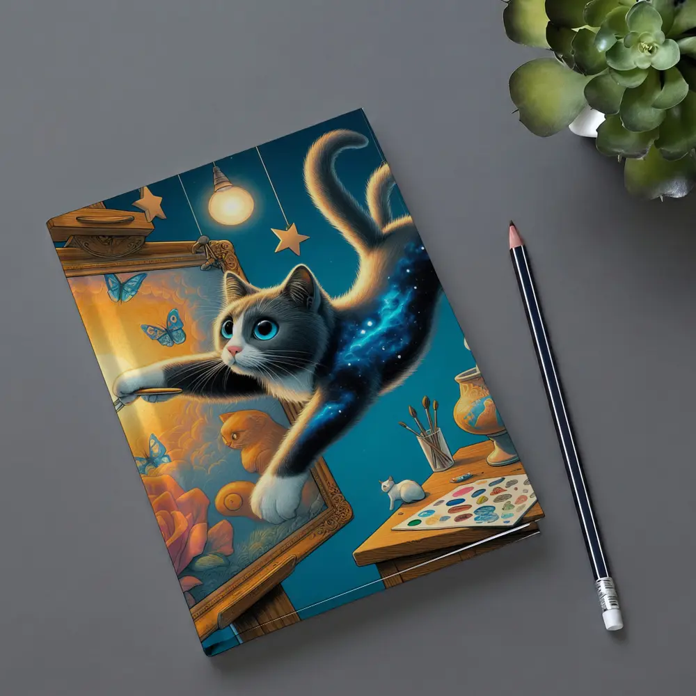 Galaxy Cat Painting at Night Studio – Notebooks