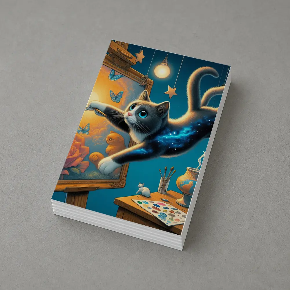 Galaxy Cat Painting at Night Studio – Postcards