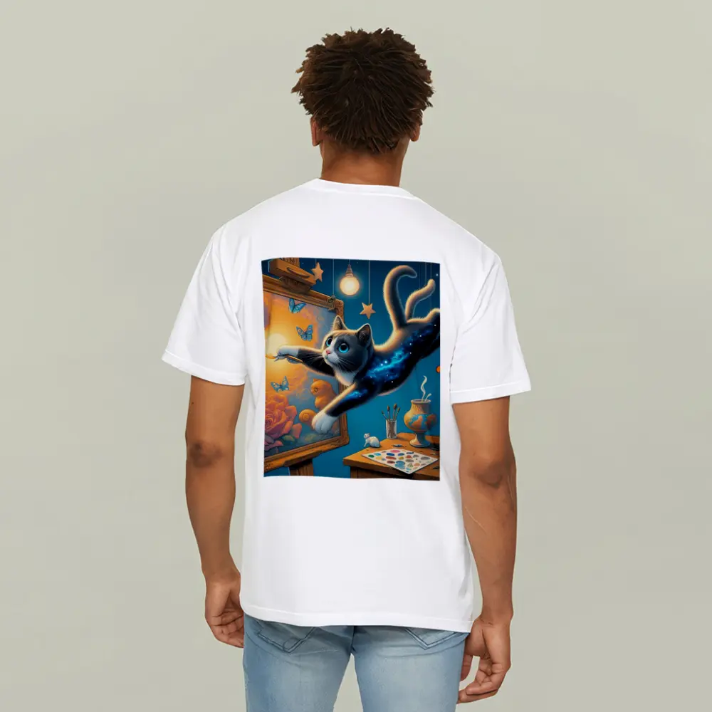Galaxy Cat Painting at Night Studio – T-Shirts