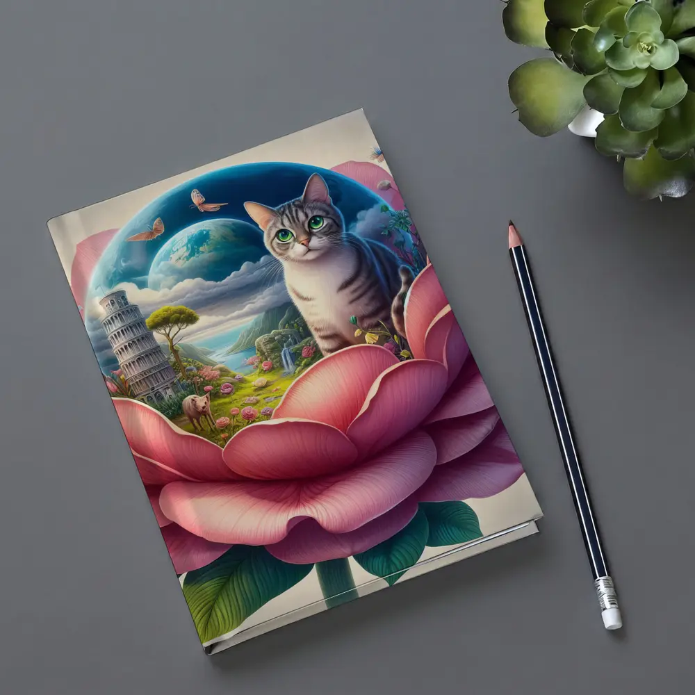 Gray Cat Sitting Inside Giant Pink Peony – Notebooks
