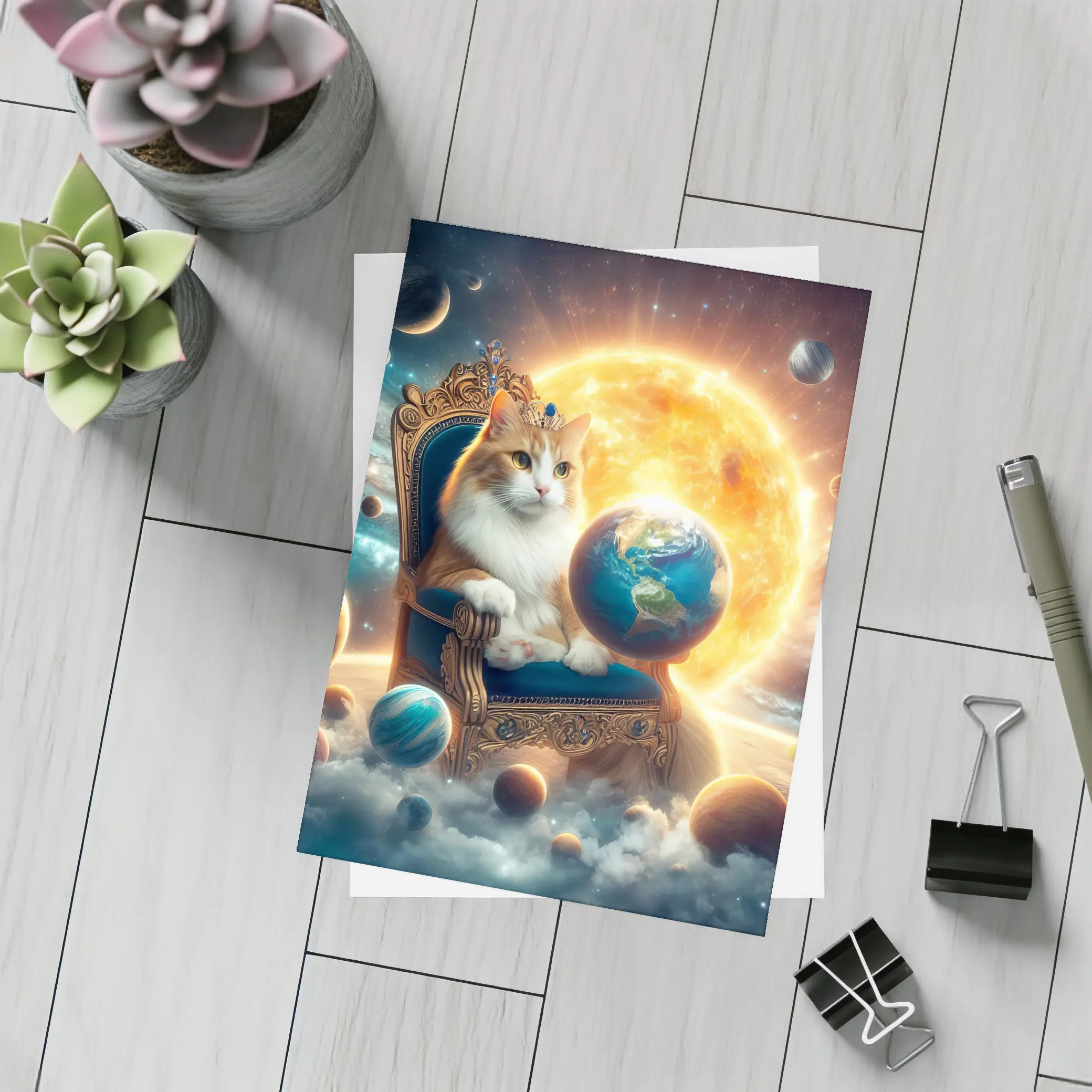 Royal Cat on Throne Space Galaxy – Postcards
