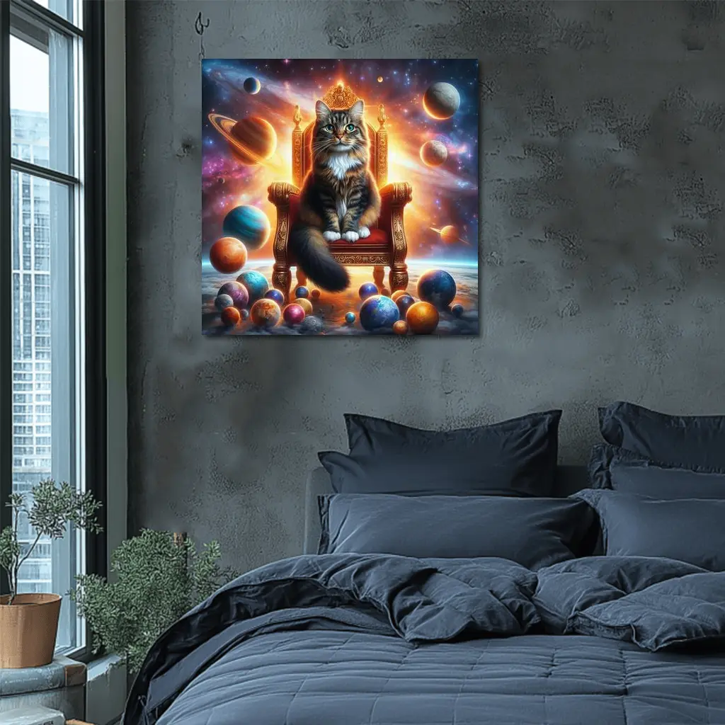 Royal Cat Sitting on Throne in Space – Wall Art
