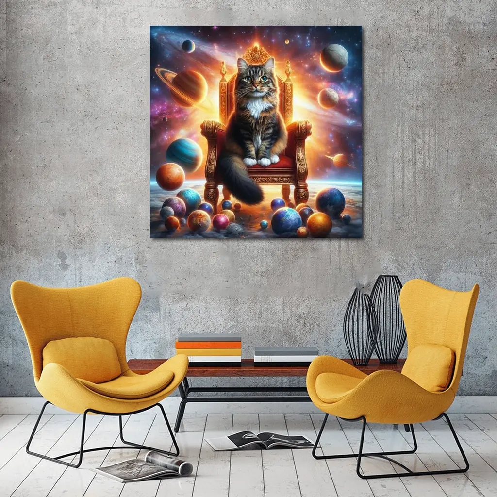 Royal Cat Sitting on Throne in Space – Wall Art