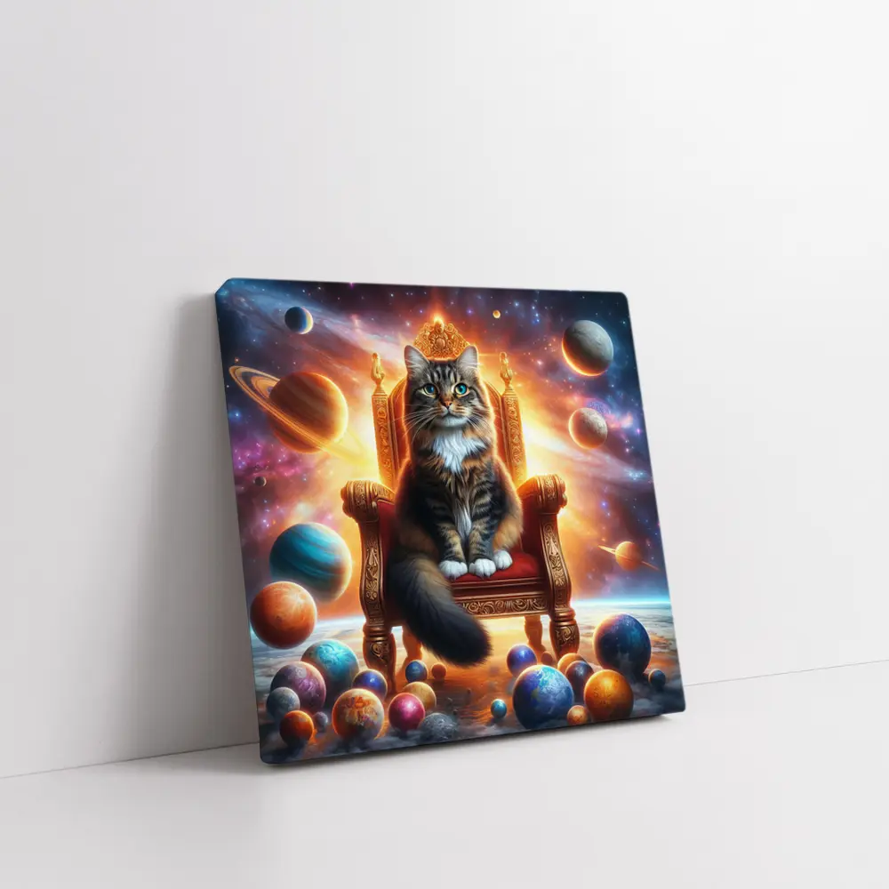 Royal Cat Sitting on Throne in Space – Wall Art