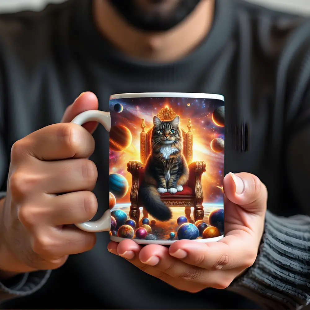 Royal Cat Sitting on Throne in Space – Mugs