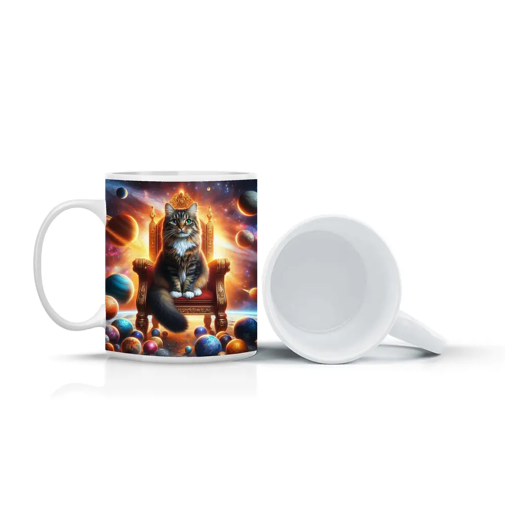 Royal Cat Sitting on Throne in Space – Mugs