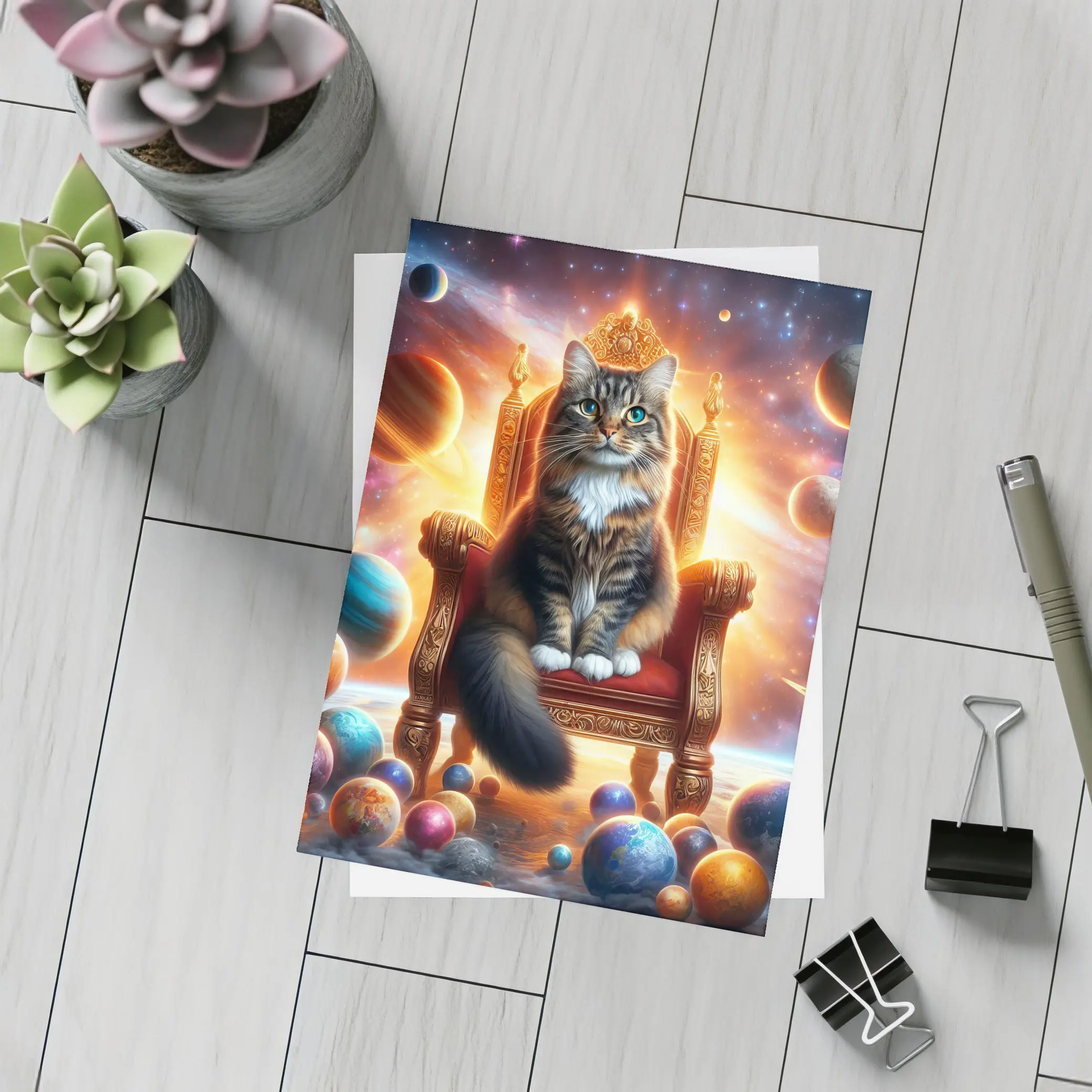 Royal Cat Sitting on Throne in Space – Postcards