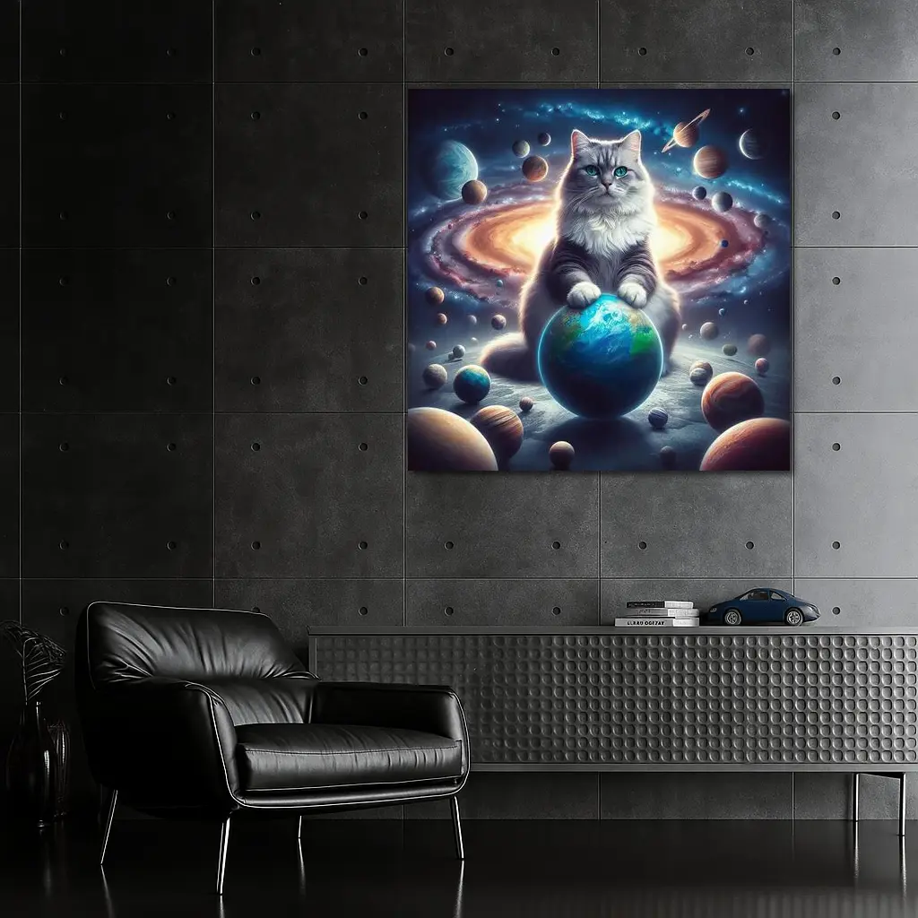 Gray Cat Ruling Space Planets Galaxy – Wall Art