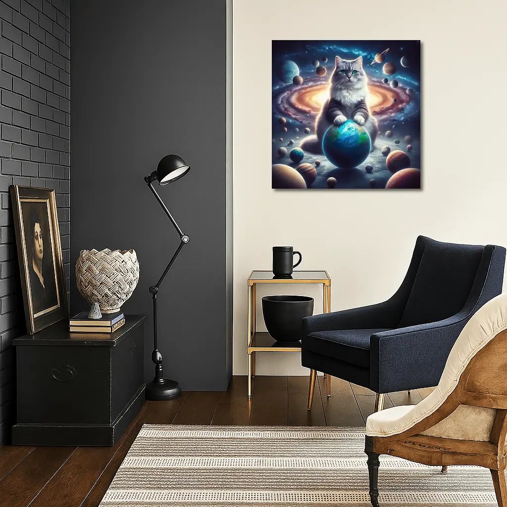 Gray Cat Ruling Space Planets Galaxy – Wall Art