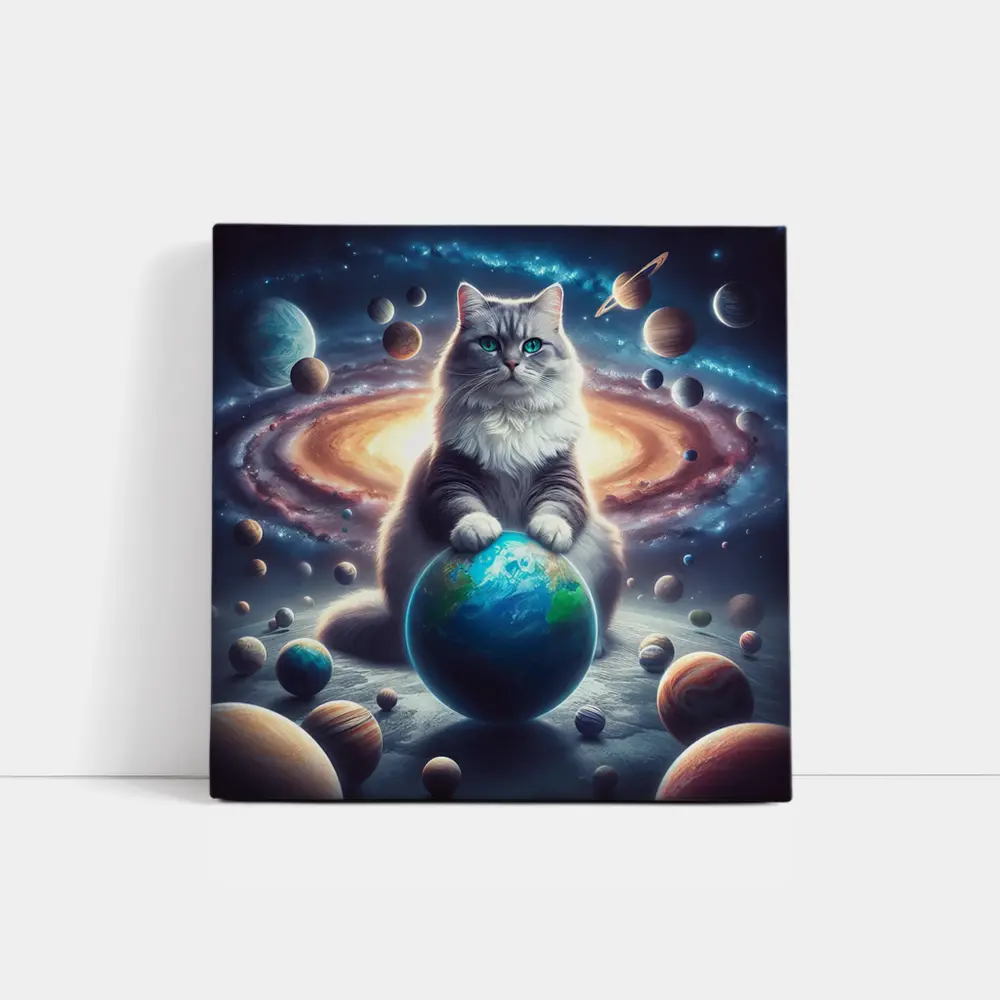 Gray Cat Ruling Space Planets Galaxy – Wall Art