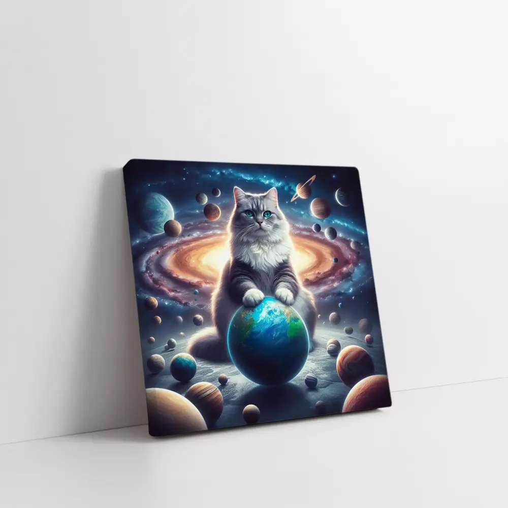 Gray Cat Ruling Space Planets Galaxy – Wall Art