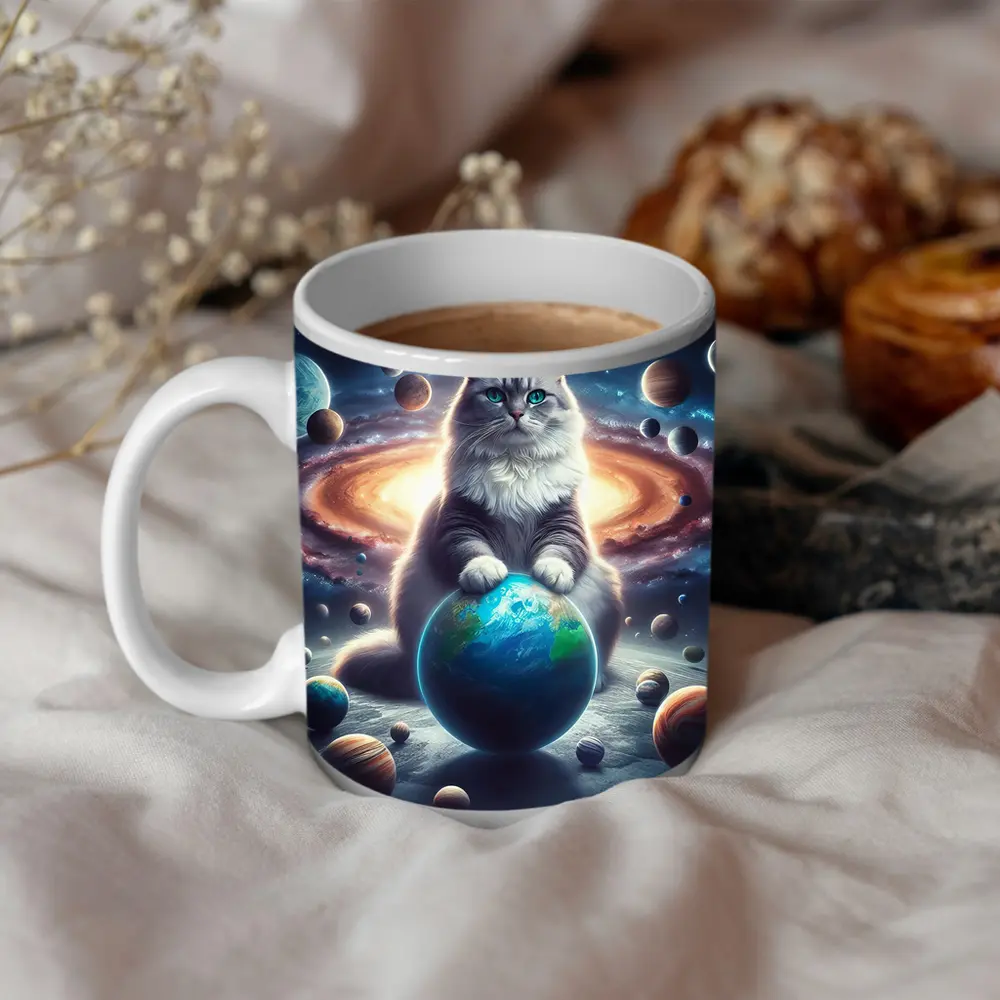 Gray Cat Ruling Space Planets Galaxy – Mugs