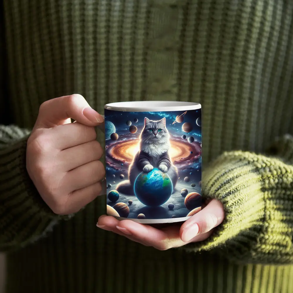 Gray Cat Ruling Space Planets Galaxy – Mugs