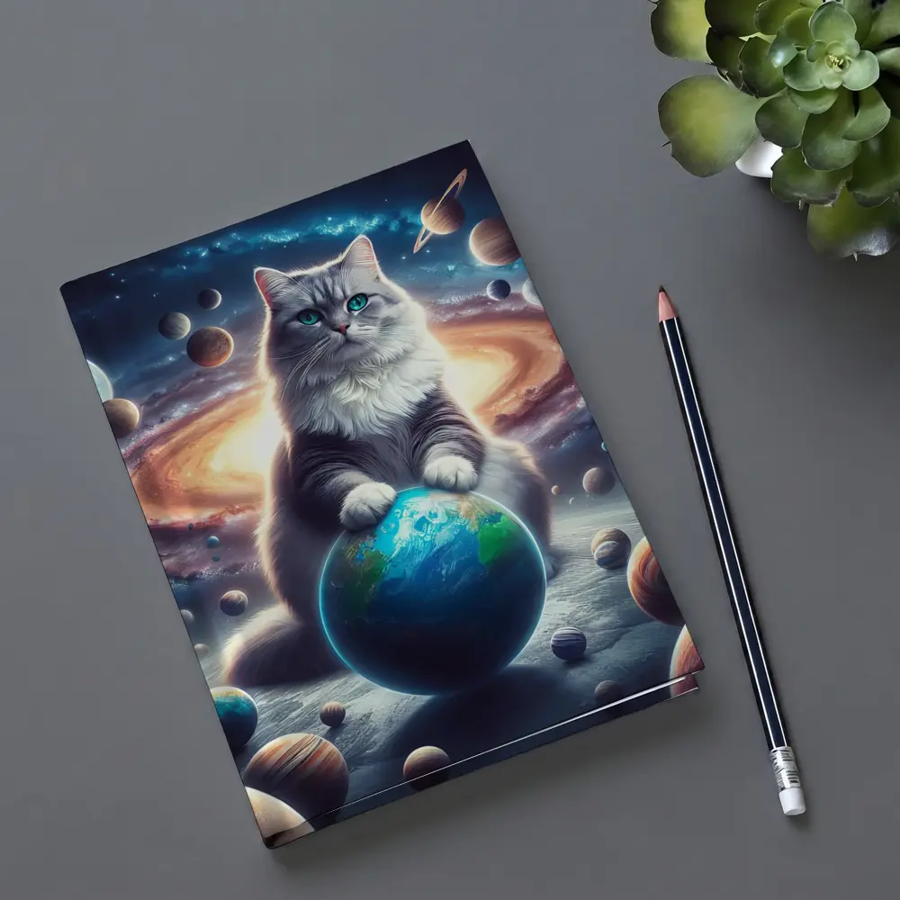 Gray Cat Ruling Space Planets Galaxy – Notebooks