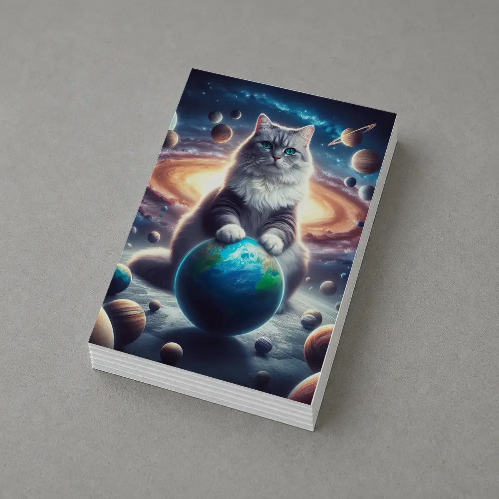 Gray Cat Ruling Space Planets Galaxy – Postcards