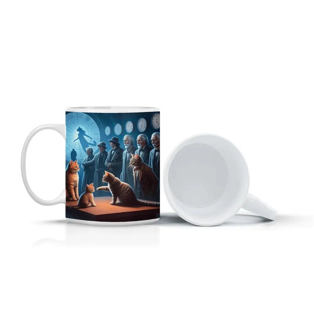 Cats and Elders Clocks Surreal Fantasy Scene – Mugs
