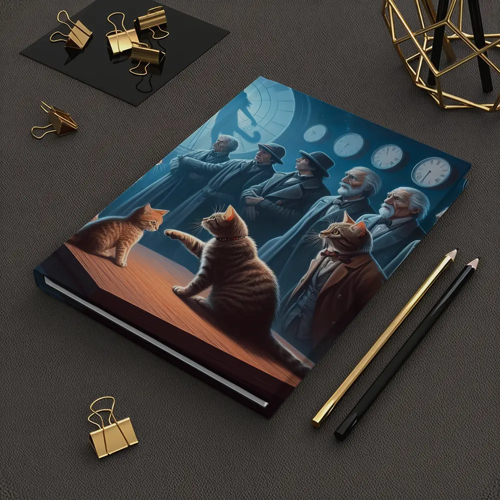 Cats and Elders Clocks Surreal Fantasy Scene – Notebooks