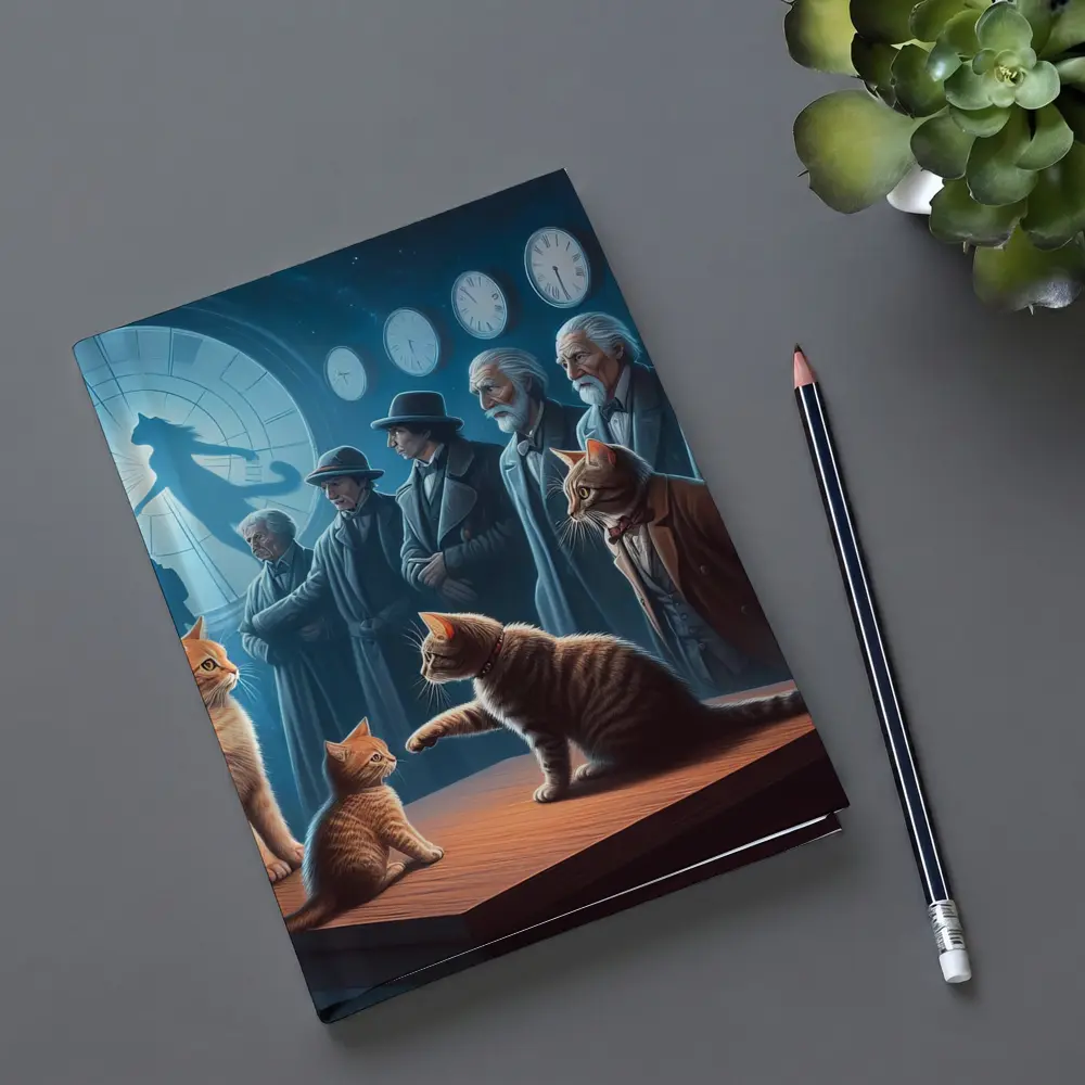 Cats and Elders Clocks Surreal Fantasy Scene – Notebooks