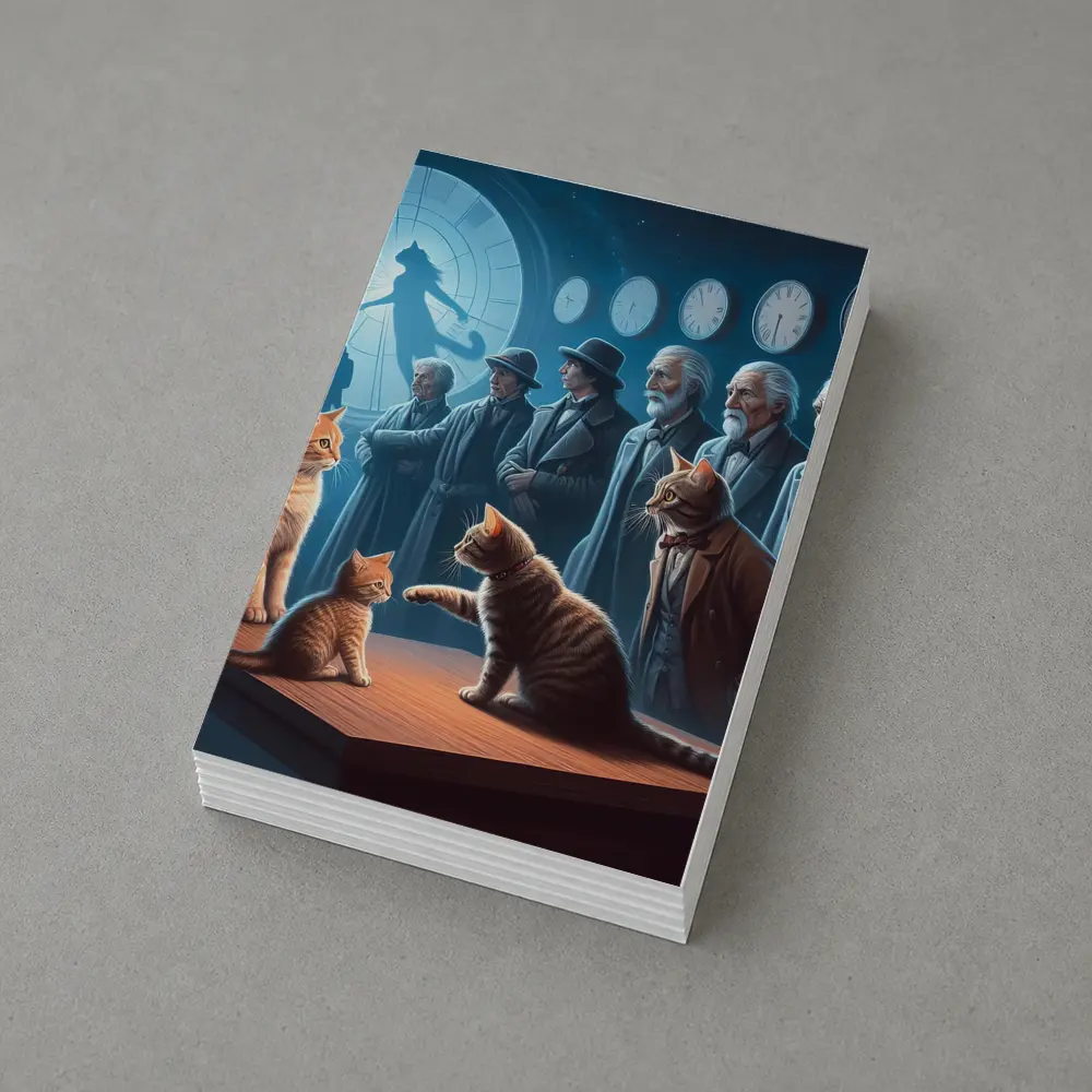 Cats and Elders Clocks Surreal Fantasy Scene – Postcards