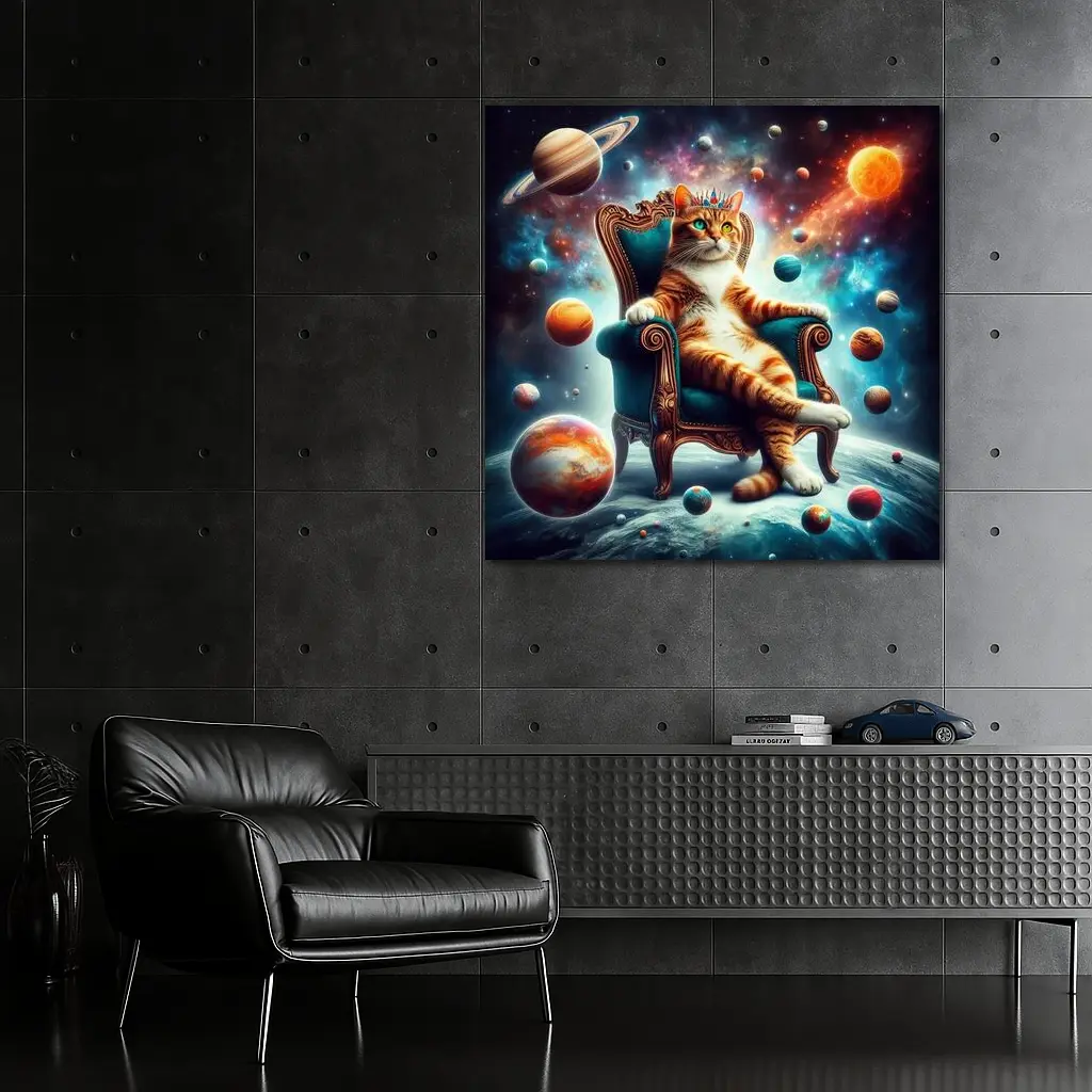 Royal Cat King Throne Space Planets – Wall Art