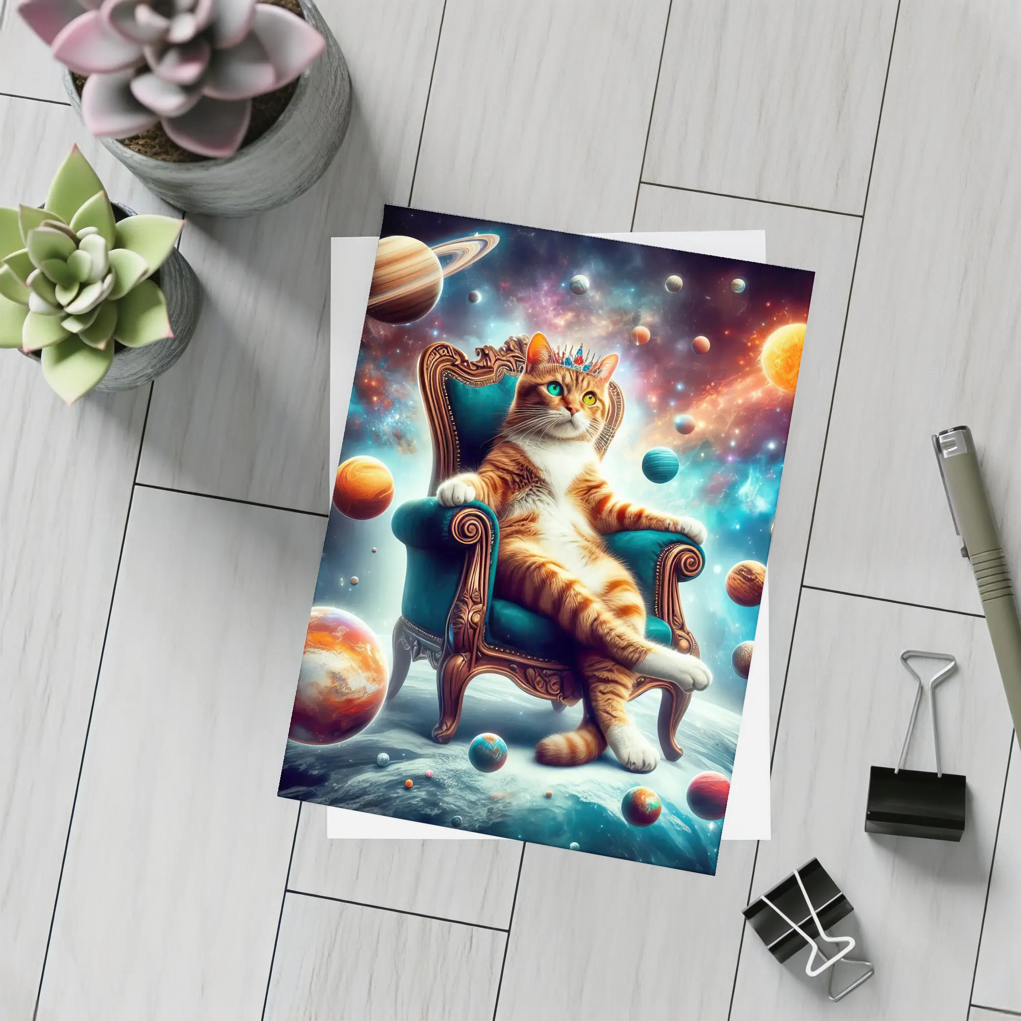 Royal Cat King Throne Space Planets – Postcards