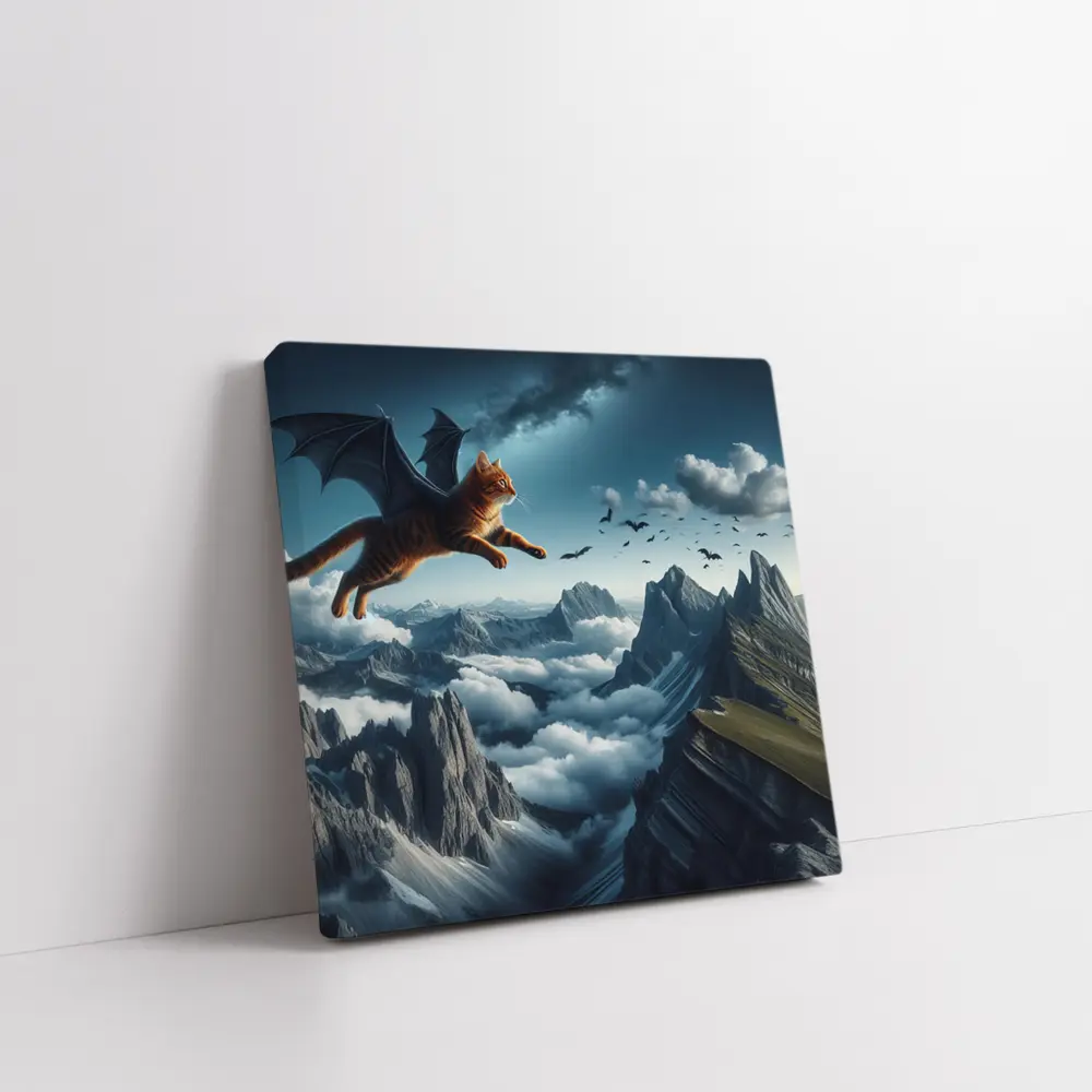 Orange Tabby Cat Bat Wings Mountain Sky – Wall Art