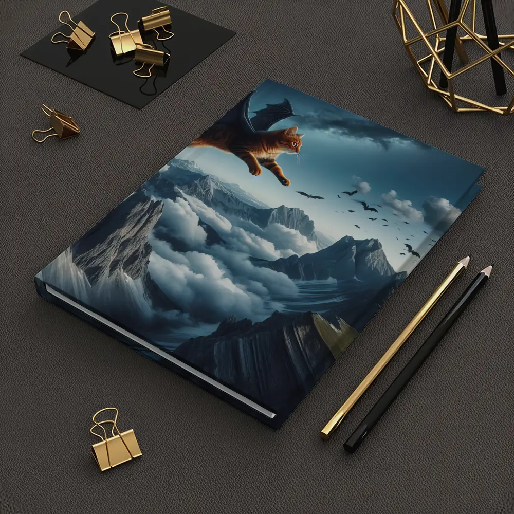 Orange Tabby Cat Bat Wings Mountain Sky – Notebooks