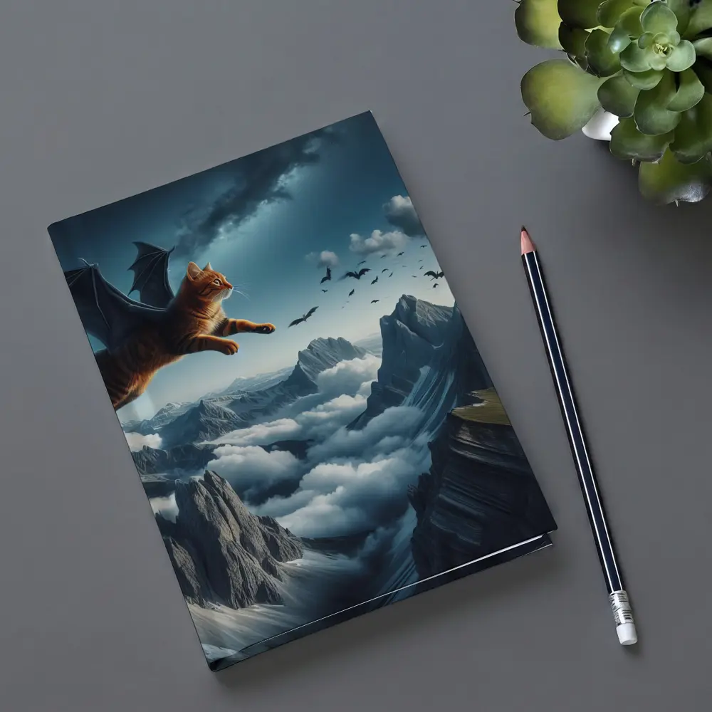 Orange Tabby Cat Bat Wings Mountain Sky – Notebooks