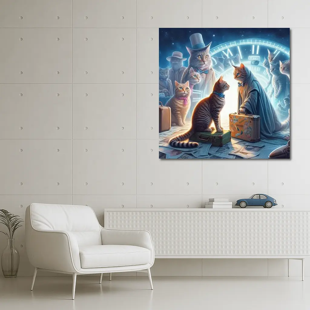 Cats Time Travel Fantasy Surreal Night Scene – Wall Art