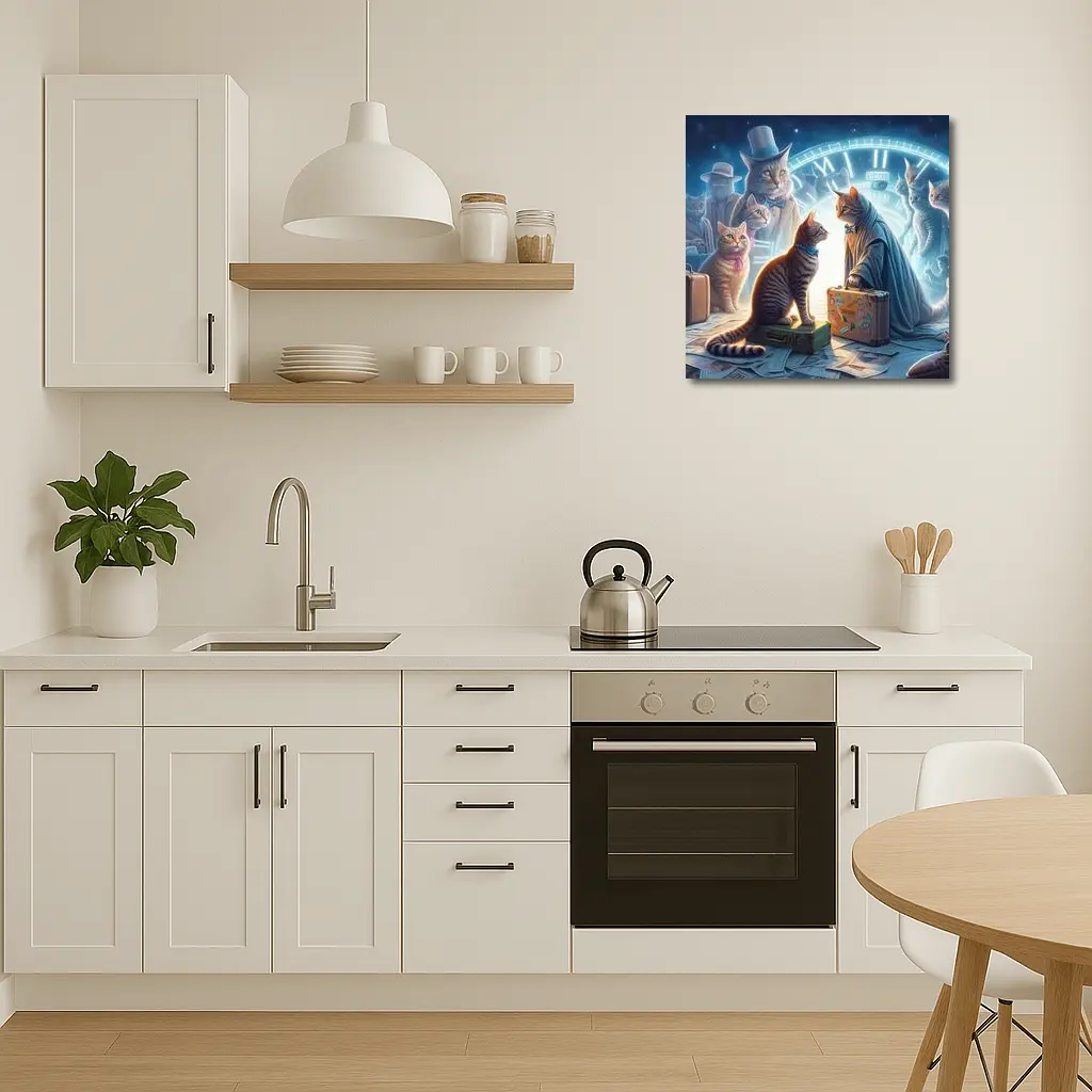Cats Time Travel Fantasy Surreal Night Scene – Wall Art