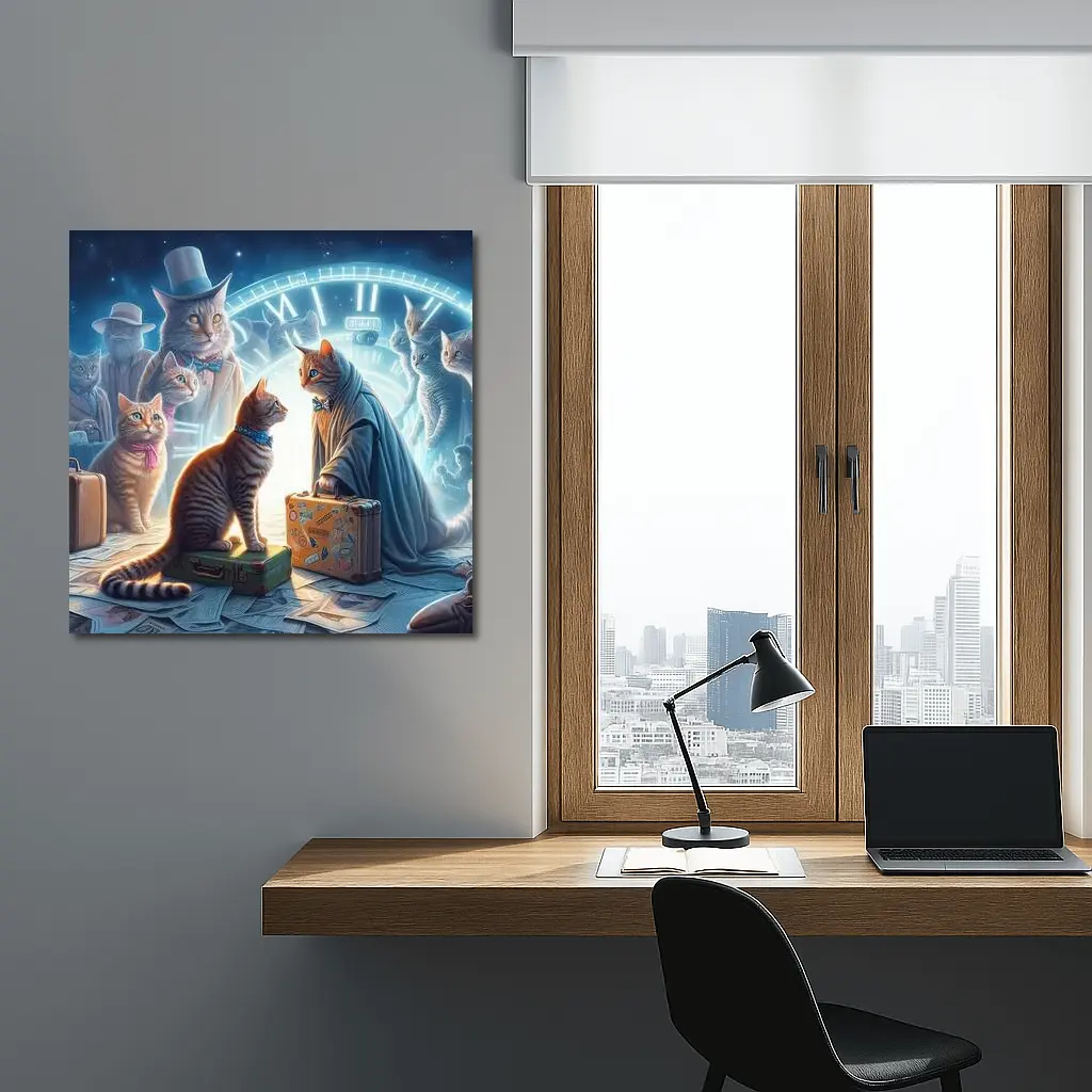 Cats Time Travel Fantasy Surreal Night Scene – Wall Art