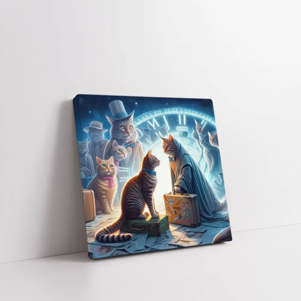 Cats Time Travel Fantasy Surreal Night Scene – Wall Art