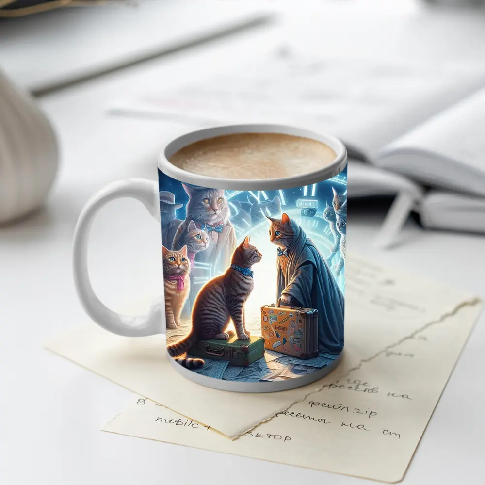 Cats Time Travel Fantasy Surreal Night Scene – Mugs