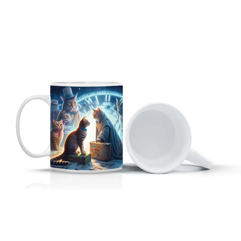Cats Time Travel Fantasy Surreal Night Scene – Mugs