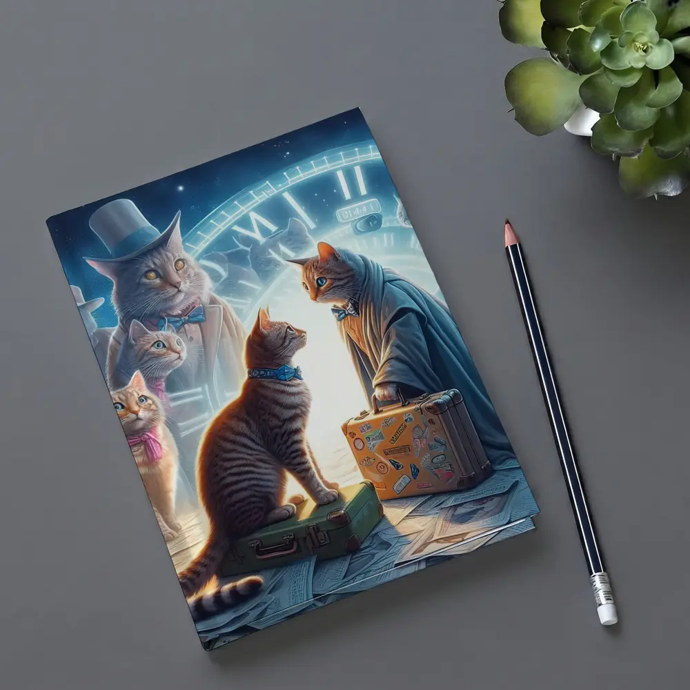 Cats Time Travel Fantasy Surreal Night Scene – Notebooks