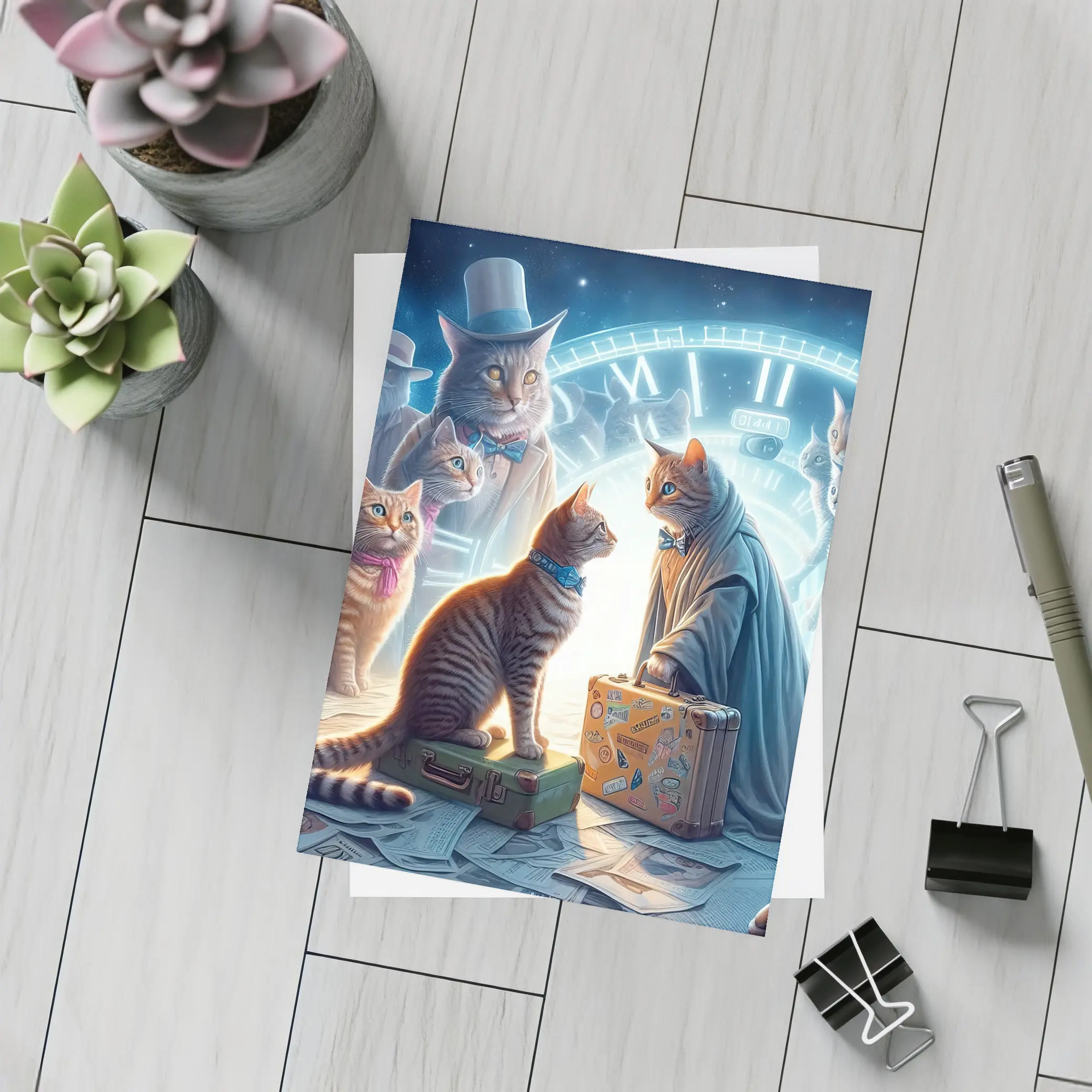 Cats Time Travel Fantasy Surreal Night Scene – Postcards