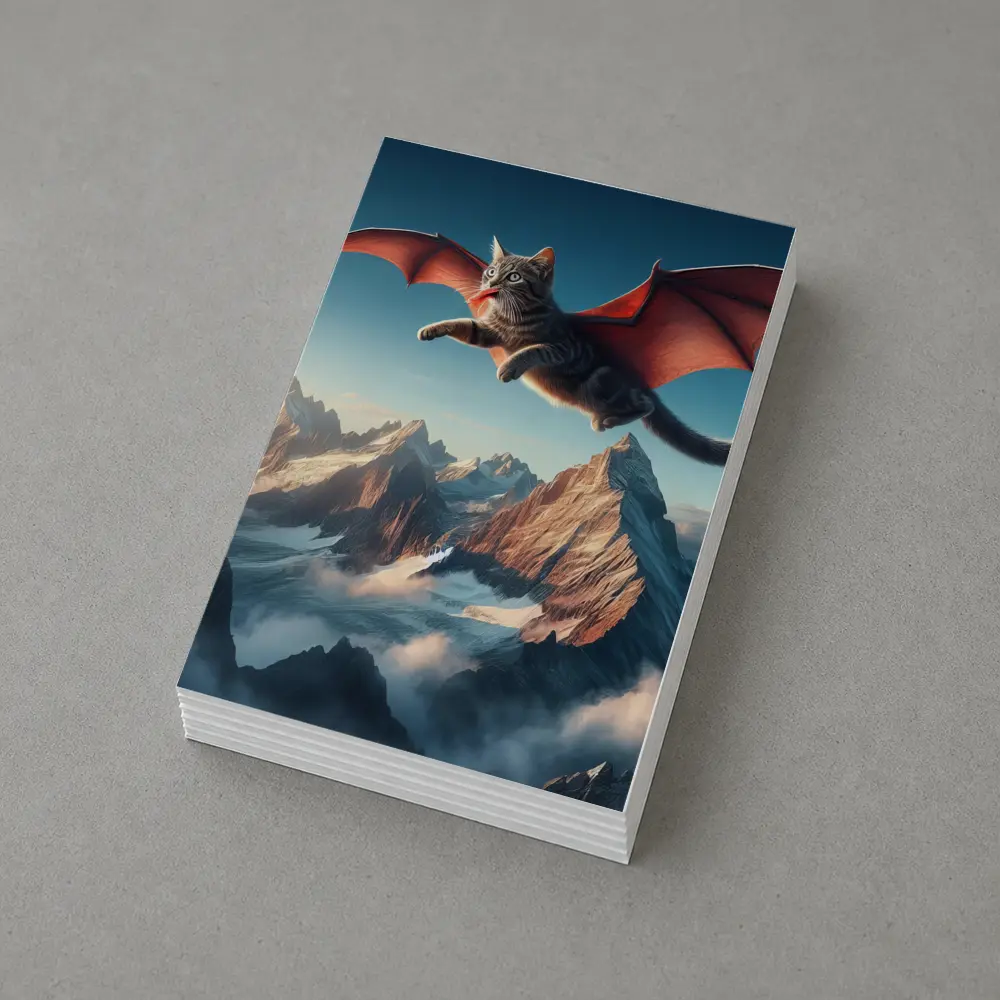 Dragon Wings Cat Flying Over Mountains – Postcards
